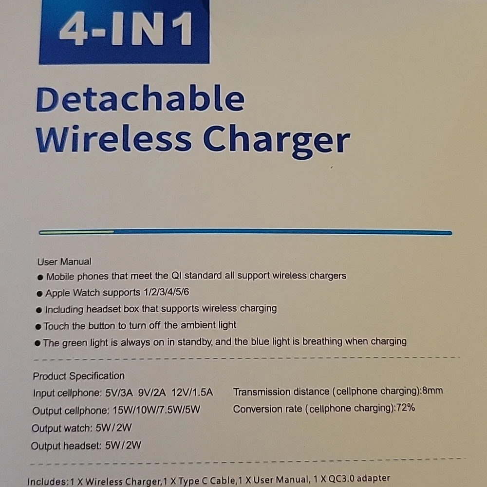 4 in 1 Detachable Wireless Charger 2022 Upgraded Fast Charging Dock Stand New…
